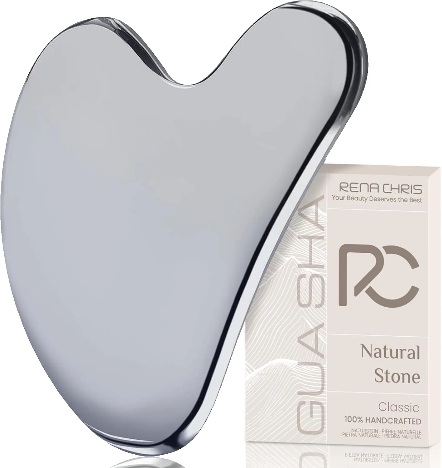 Rena Chris Gua Sha Facial Tools: Natural Terahertz Guasha Tool for Face Acupuncture Therapy, Facial Massager for Jawline Sculpting and Puffiness Reducing (Silver-Gray)