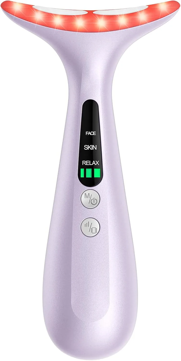 Heated Neck Face Massager with Vibration, Constant Temperature Therapy, USB Rechargeable, 3 Adjustable Speeds, Reduce Fatigue Improve Skincare Absorption