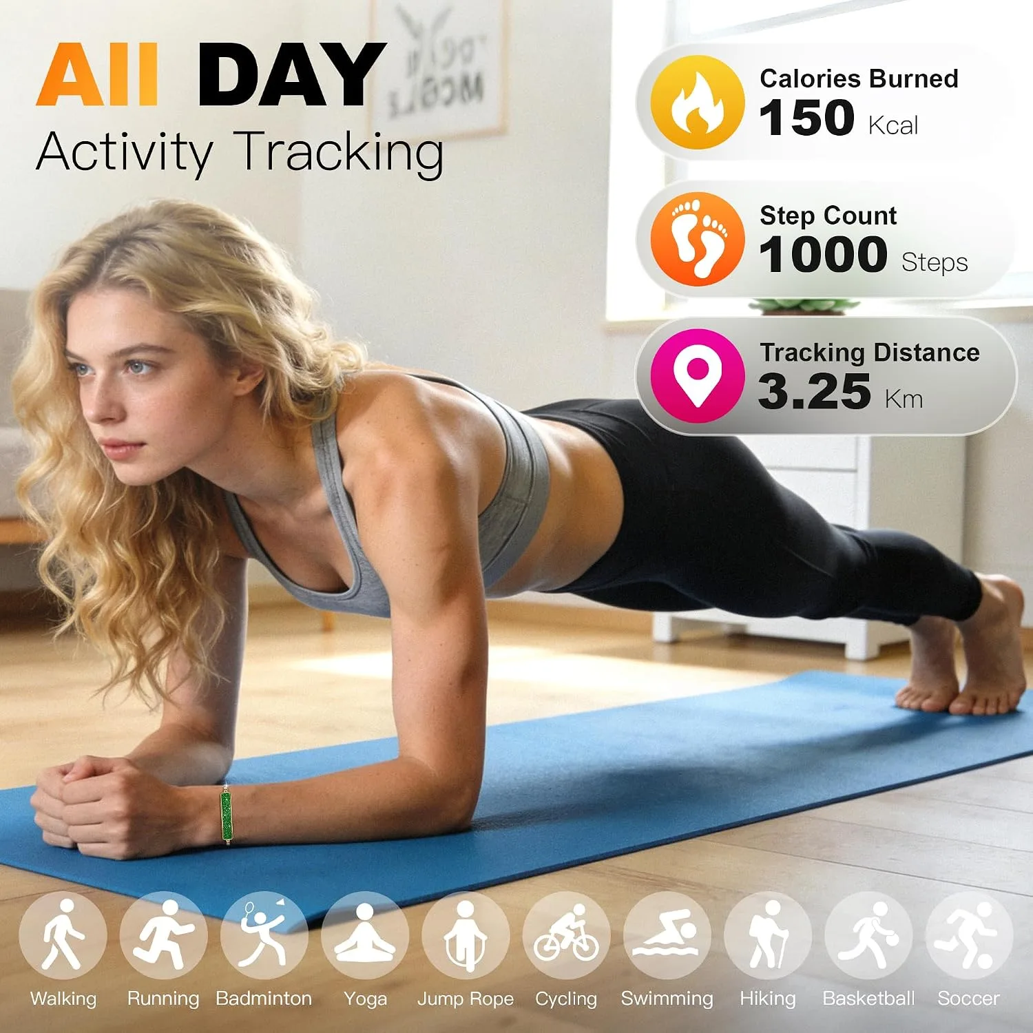 Smart Bracelet for Women - Fitness Tracker with Heart Rate, Sleep & Step Tracking, 1ATM Water Resistant, Multi-Sport Modes, Fitness Tracking Wearable with Free App, 2 Bands (Royal Green)