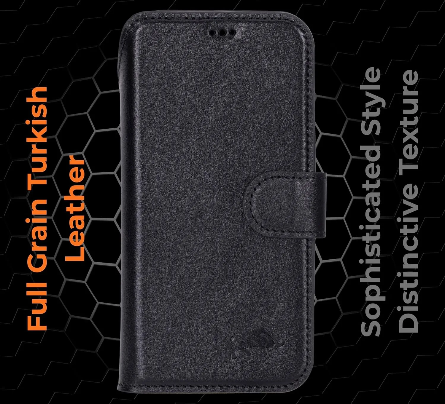 VENOULT Wallet Case for iPhone, Full Grain Genuine Turkish Leather, Magnetic Detachable, RFID 4 Card Slots, Business Style, Compatible with MagSafe (Rustic Black, iPhone 17 Pro MAX)