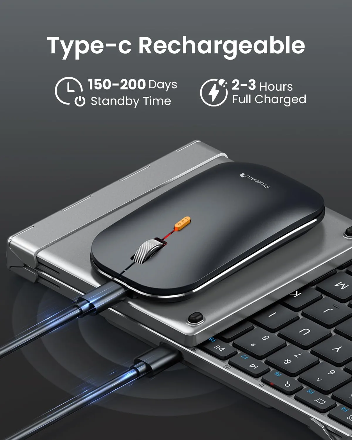 ProtoArc XKM01 Full-Size Foldable Keyboard Mouse Combo for Travel, Gray
