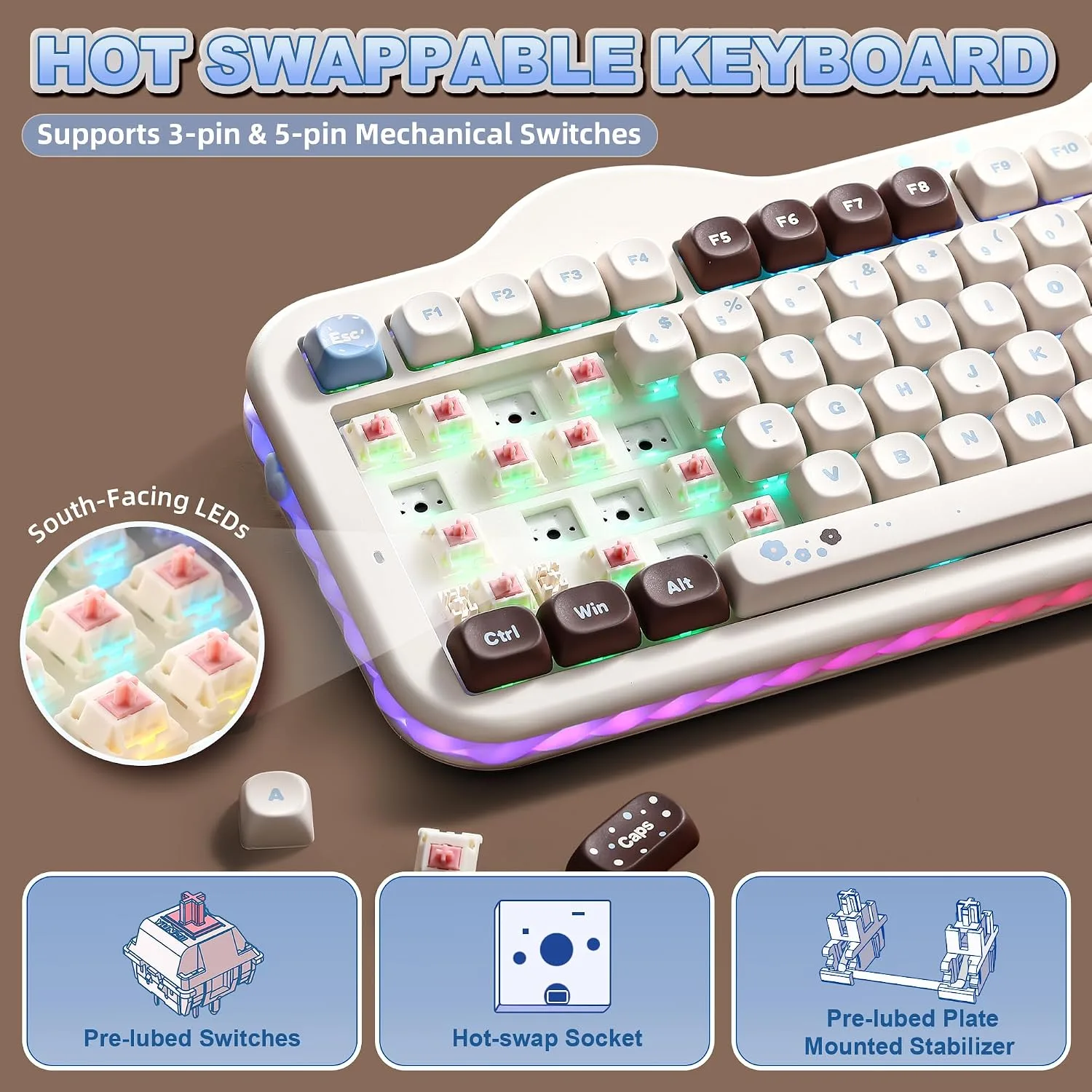 YUNZII C98 Cute Cake Wireless Mechanical Keyboard(Choco, Candy Switch)