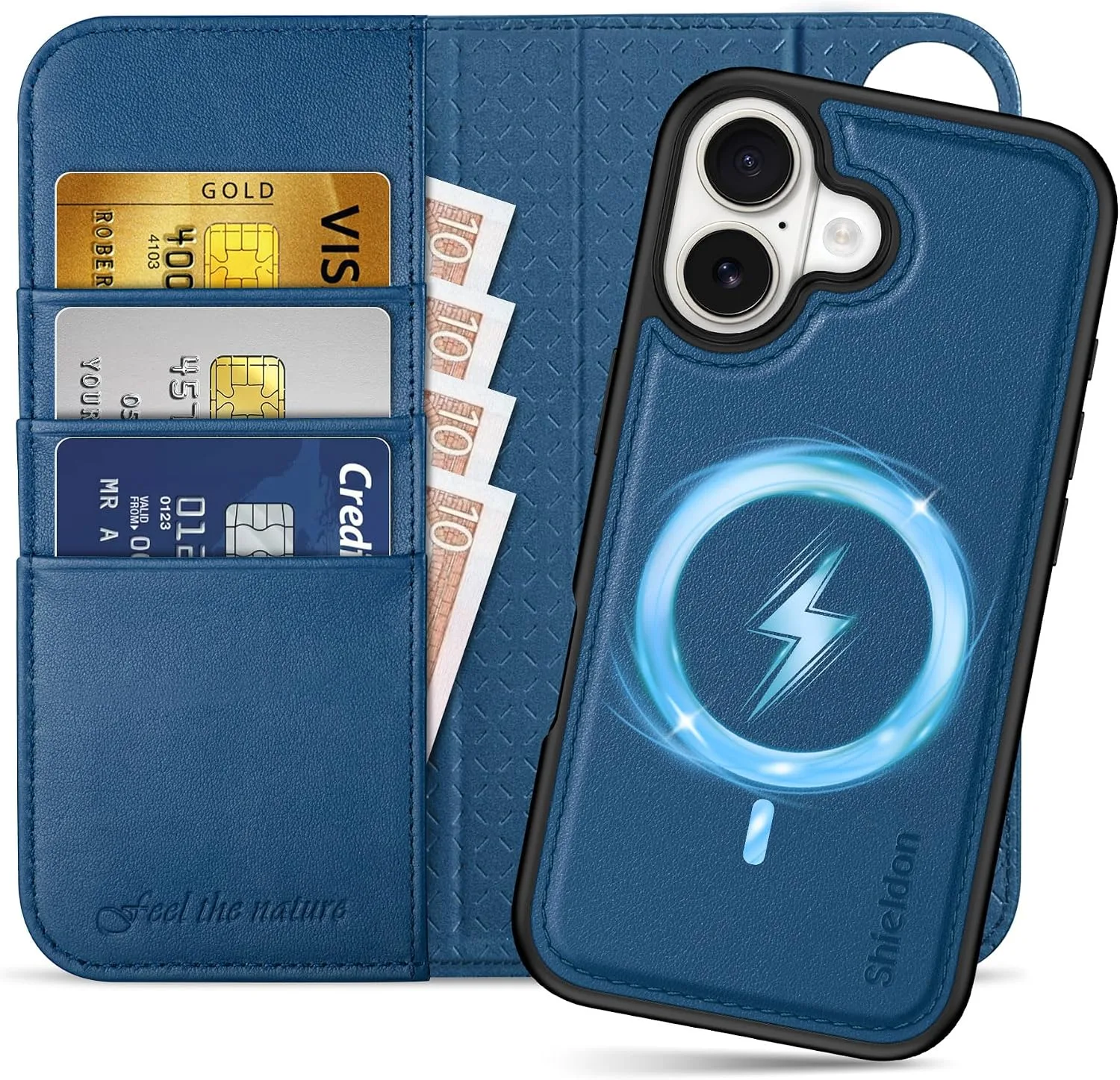 SHIELDON Detachable Leather Case Wallet for iPhone 17 6.3" 2025, Royal Blue