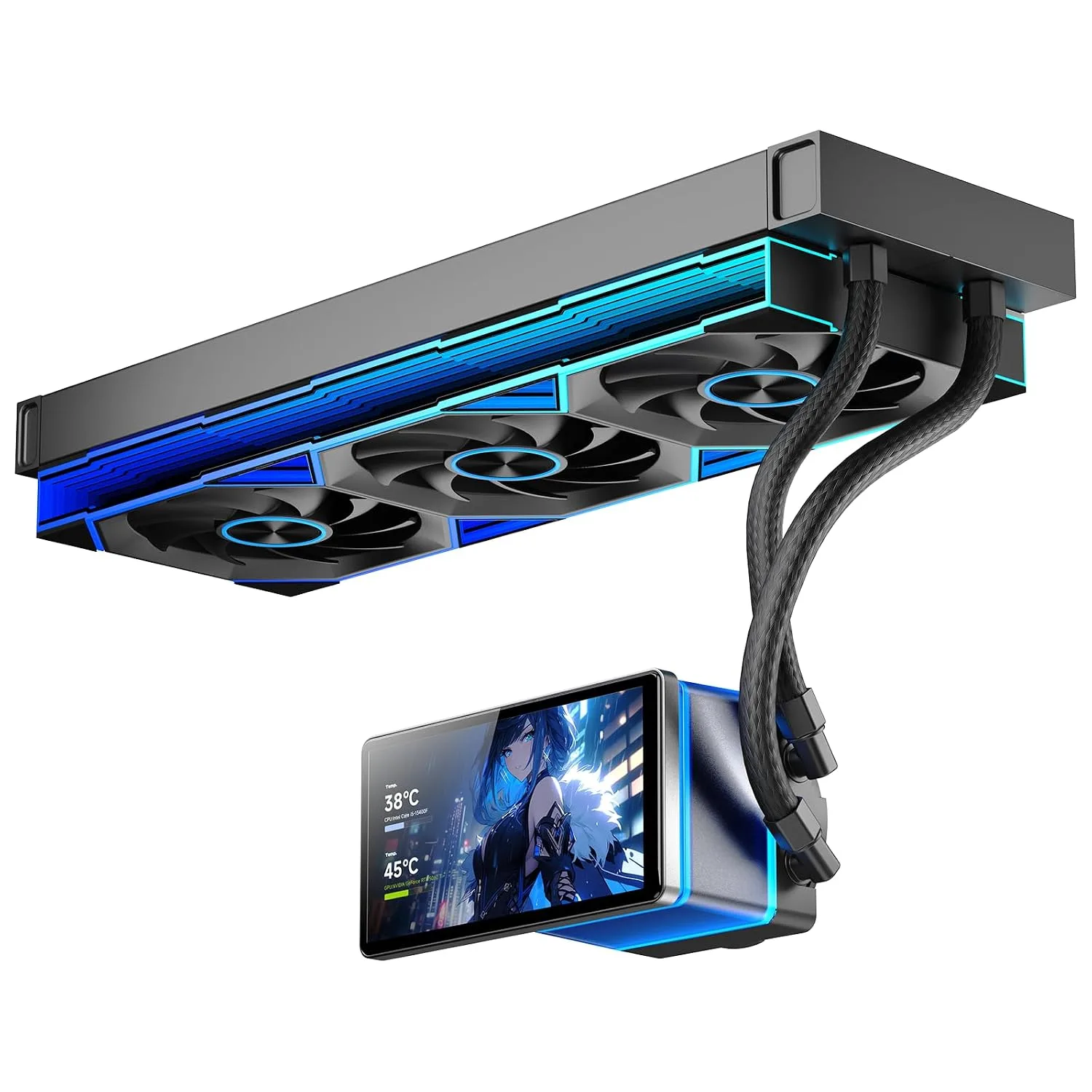PF 360 CPU Water AIO Cooler Liquid Cooling|5.5-inch LCD Magnetic Screen|360mm ARGB Infinity Mirror 2000RPM PWM Fan|Lower Noise ≤30DBA|for Intel LGA1851/1700/1200/115X AMD AM4/AM5-Black