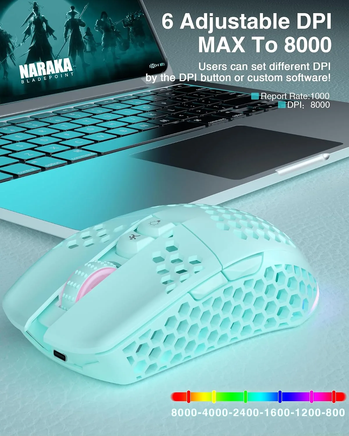 SOLAKAKA SM600 Wireless Wireless Gaming Mouse with Honeycomb Shell,Gray
