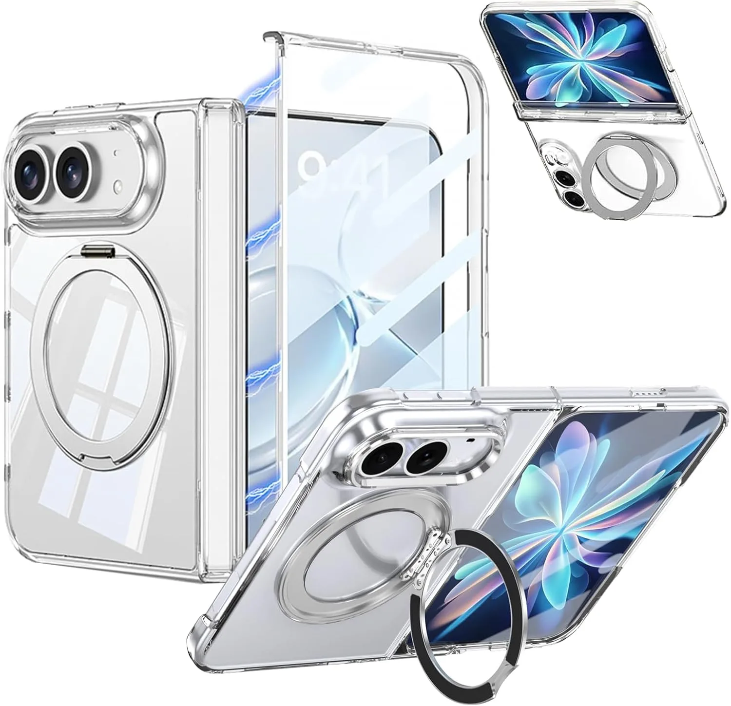 for iPhone Duo Case with Stand Compatible with MagSafe, Built-in Screen Protector & Spring Hinge Protection & Kickstand, Protection Phone Case for iPhone Duo Case Clear