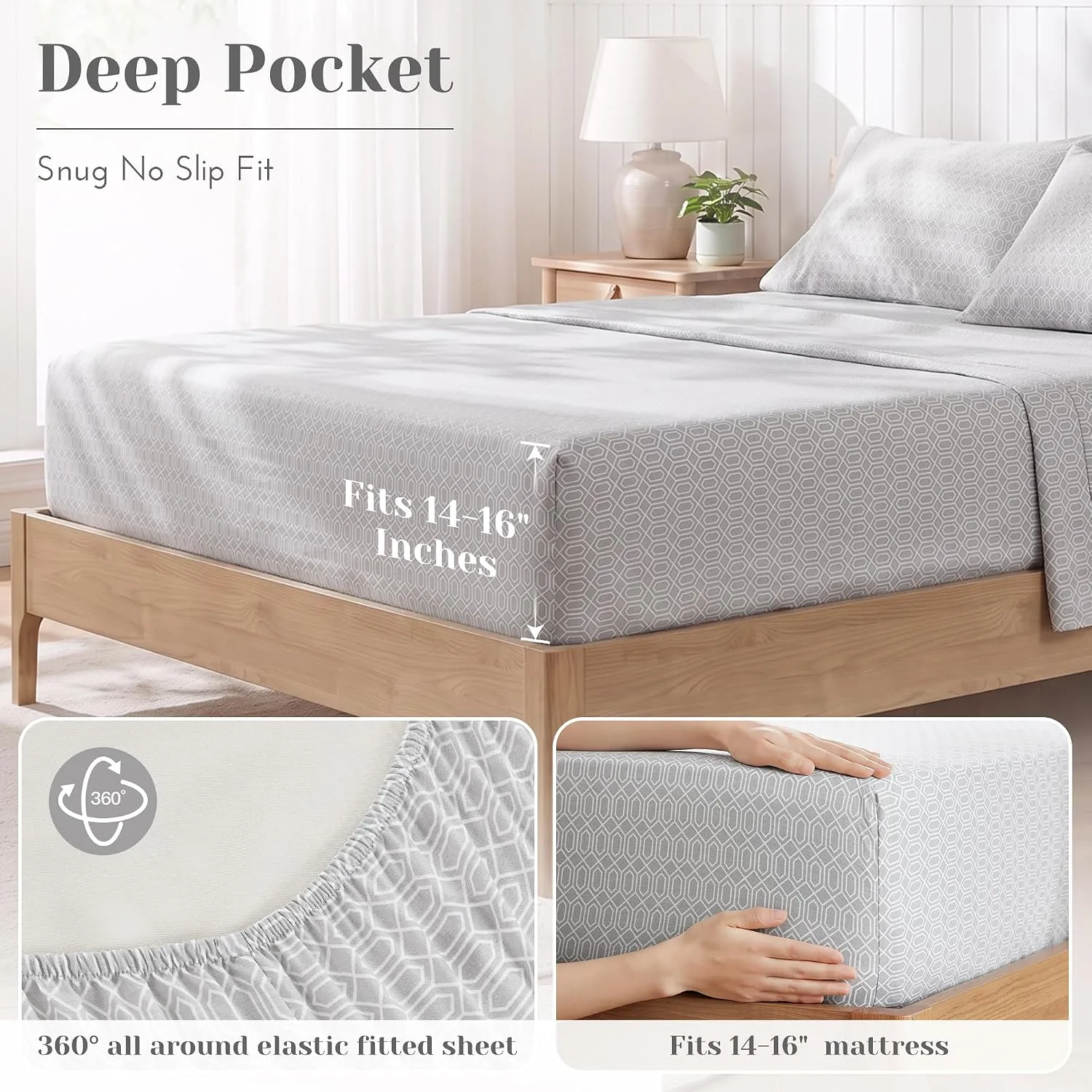 Comfort Spaces 100% Cotton Percale Sheets Queen Size 4 Piece, Diamond Grey