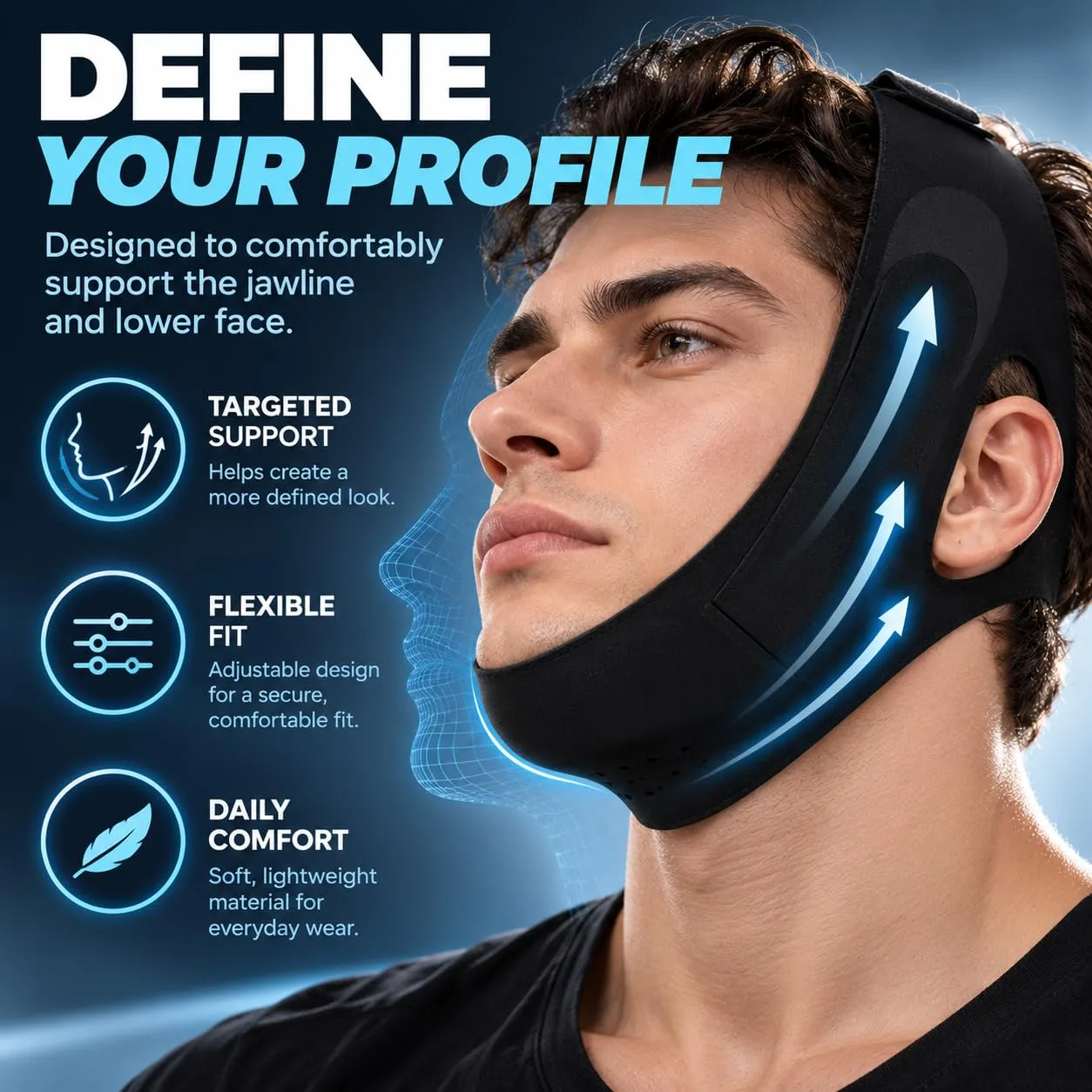 Collagen Face Sculpt Wrap, Jawline Strap, Jaw Shaper for Men, V-Line Lifting Mask, Reusable & Washable for Sleep & Daily Wear (Beige-2PCS)