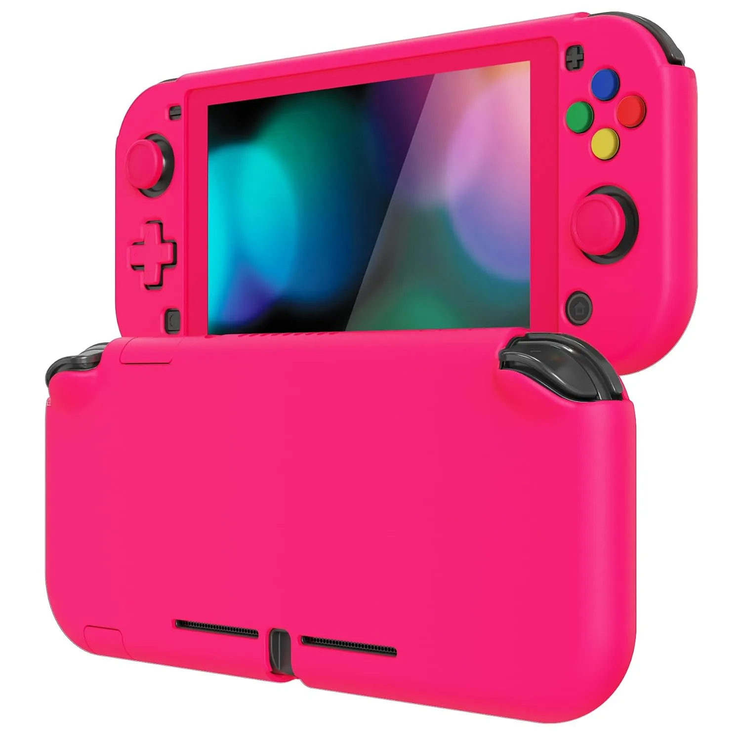eXtremeRate PlayVital Protective Grip Case for Nintendo Switch Lite, Hard Cover Protector for Nintendo Switch Lite - Screen Protector & Thumb Grips & Buttons Caps Stickers Included - Bright Pink