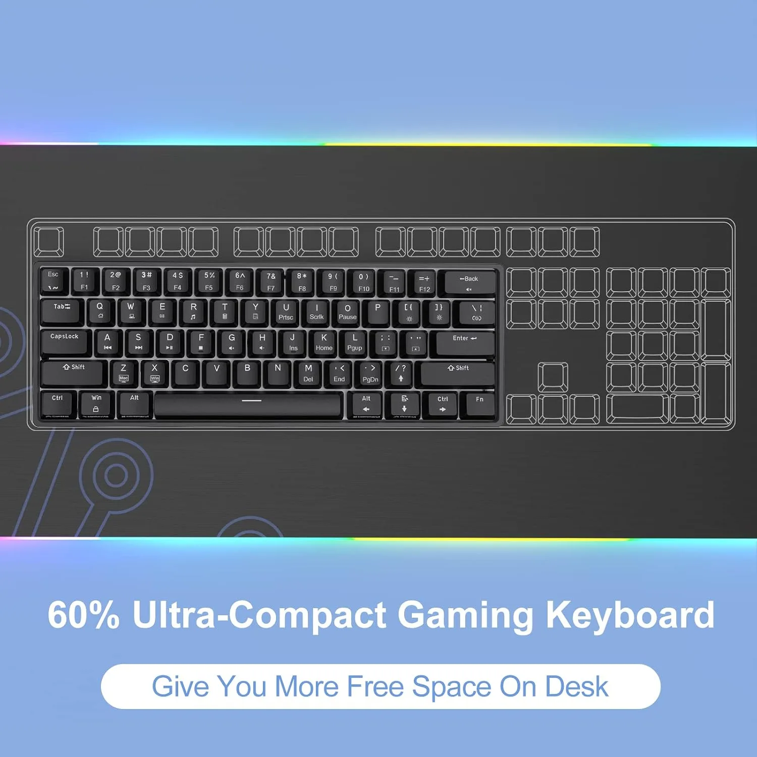 DIERYA 60% Mechanical Keyboard, DK61se Wired Gaming Keyboard with Blue Switches, LED Backlit Ultra-Compact 61 Keys Mini Office Keyboard for Windows Laptop PC Gamer Typist（Black）