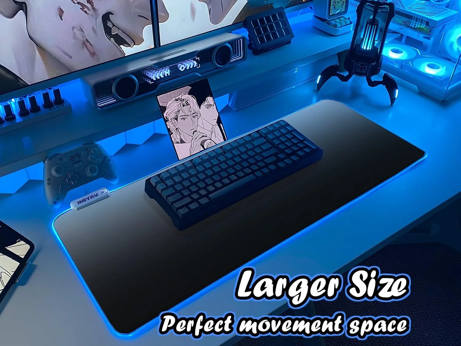 JMIYAV White Gaming Mouse Pad RGB Mousepad 31.5x12In Non-Slip Rubber Base Extra Large Cool XL XXL Computer Desk Pad Gaming Accessories Setup LED Light Up Big Mouse Pad for Gamer Black White Gradient
