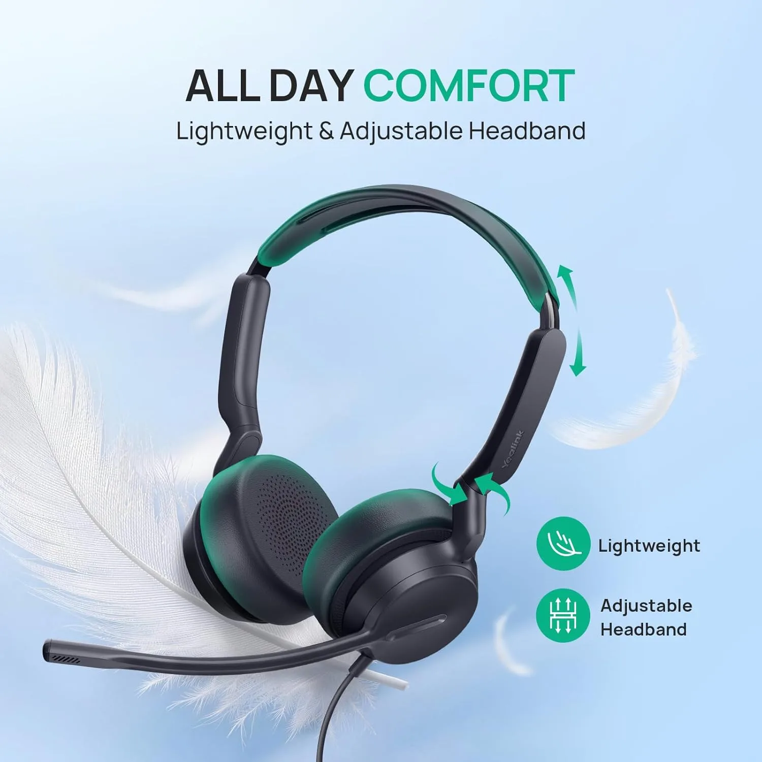Yealink UH42 SE Wired Headset, USB-A/C & 3.5mm,in-Line Controls, On-Ear
