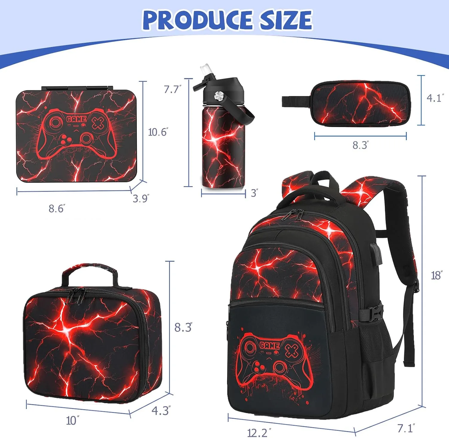 DIGOBAY Boys Backpack for School, Cool Luminous Gamer Backpack for Boys with Kids Bento Box Insulated Water Bottle Lunch Box Pencil Case, Kids Backpacks Bookbag for Teen Boys Elementary Middle School