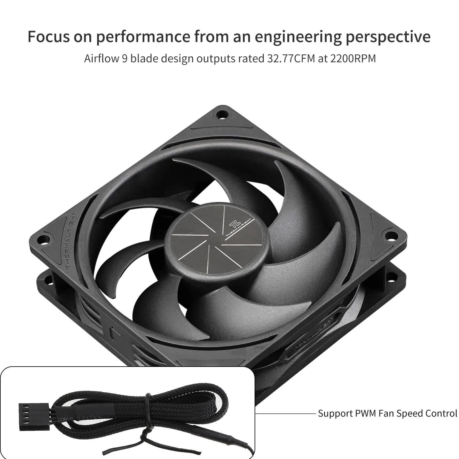 Thermalright TL-P9 CPU Fan, Computer Case Cooling Quiet 4PIN PWM PC Fan, High Performance 92mm Silent Cooler, 2200RPM Speed, CPU Cooling (Black)