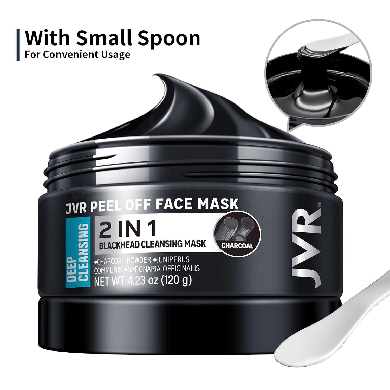 JVR Peel Off Face Mask, Blackhead Mask for Men, Charcoal Peel Off Black Mask, Facial Mask Refreshing and Deep Cleansing for All Skin Types 4.23 OZ