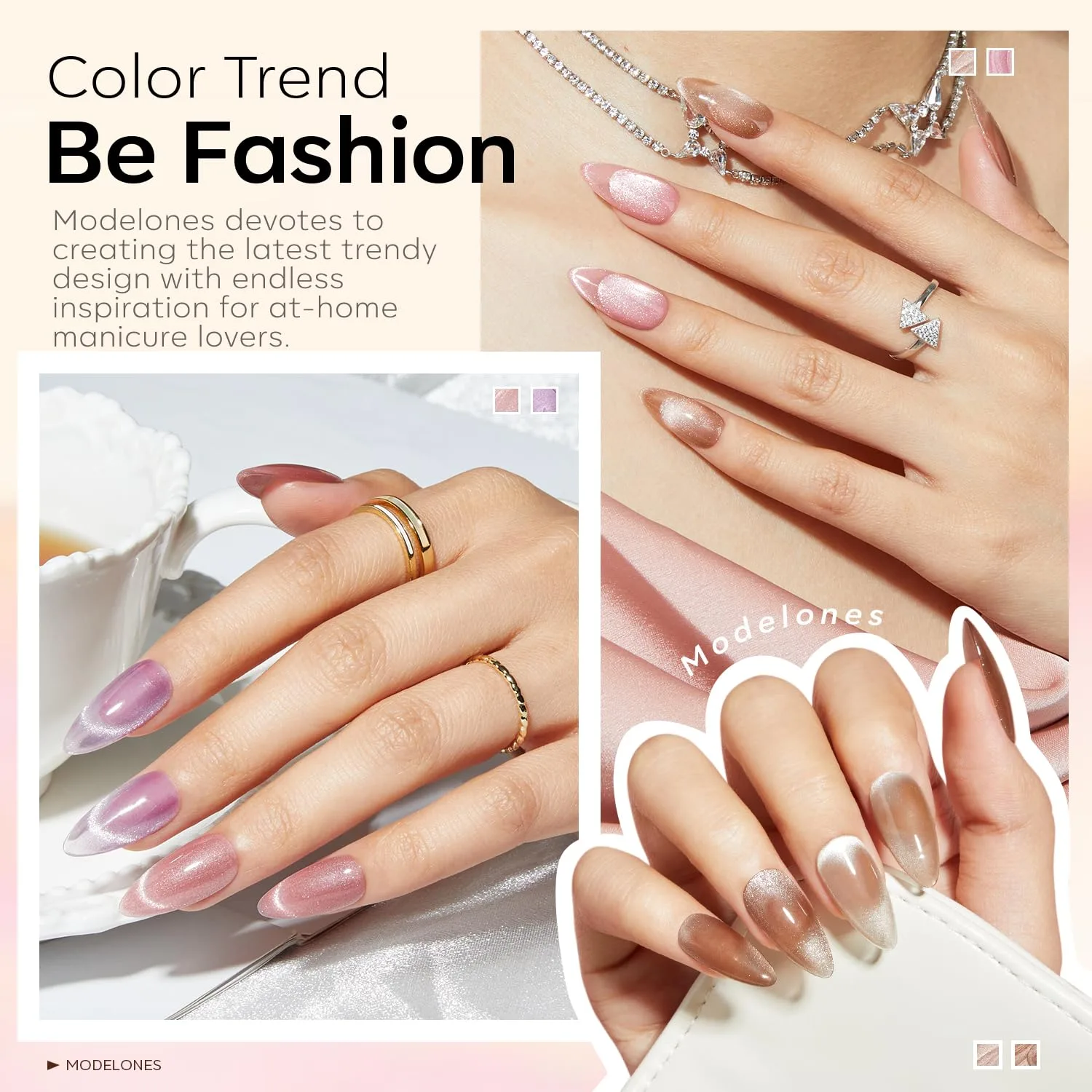 modelones Cat Eye Gel Nail Polish Glitter 6Colors Nude Pink Purple