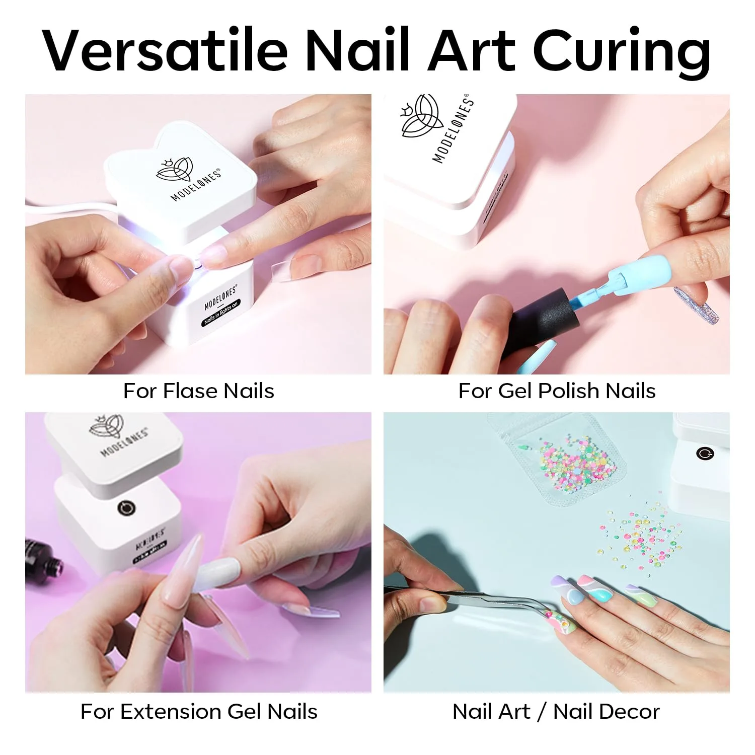 Modelones Mini UV Light for Gel Nails Flash Curing 2 Timers Milky White