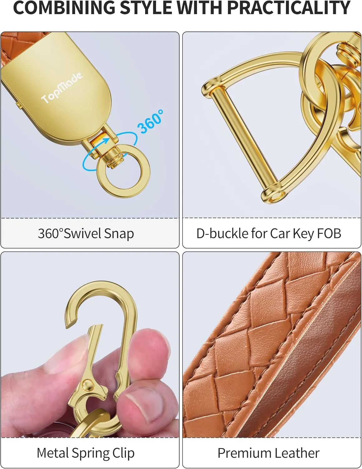 Smart Keychain Tracker (iOS & Android), Car Key Finder, Brown & Gold