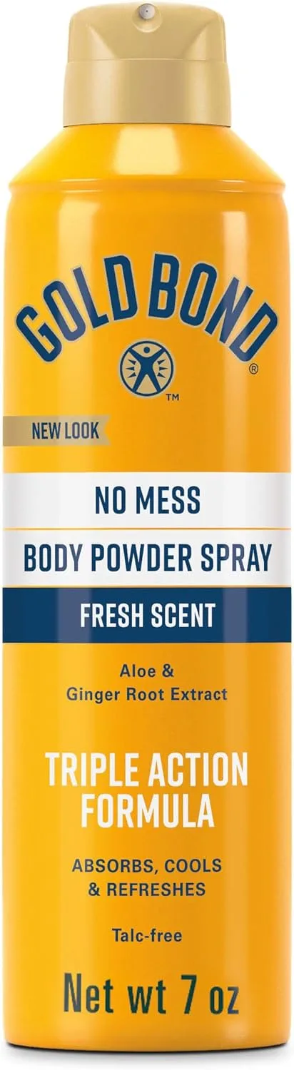 Gold Bond No Mess Talc-Free Body Powder Spray, 7 oz., Fresh Scent, with a Triple Action Formula