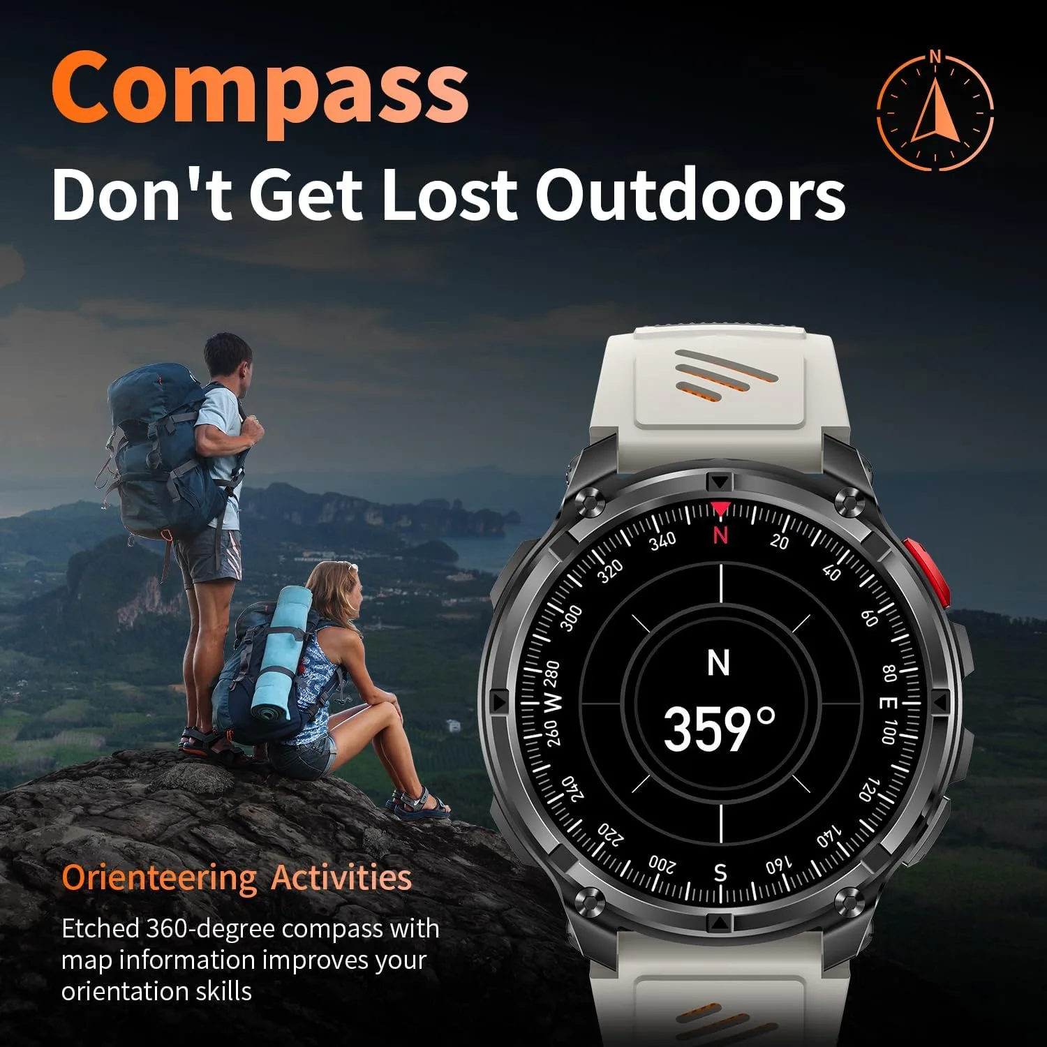 Military Smartwatch for Men with Compass & Flashlight, Bluetooth Calling Rugged Outdoor Smart Watch, Fitness Tracker with Heart Rate Sleep Monitor, Waterproof Tactical Smartwatch for Android iPhone