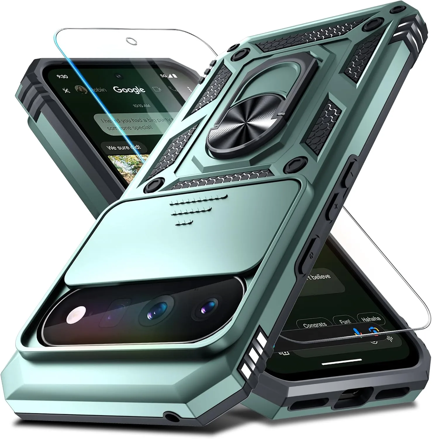 Funda para Google Pixel 11/11 Pro Janmitta con cubierta deslizante para cámara Verde Oscuro