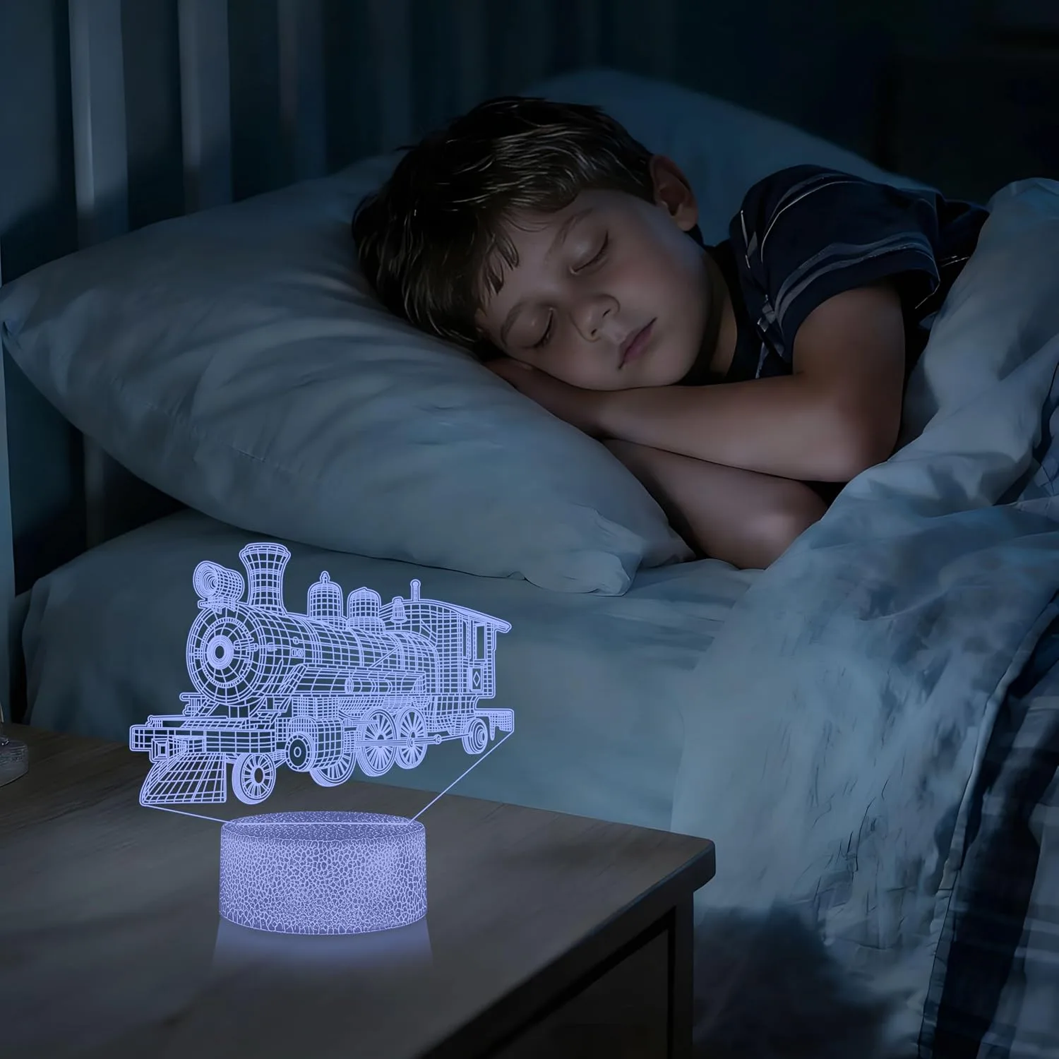 Boys Night Light with 3 Patterns, 3D Acrylic Train Illusion Lamp, Railway Themed Decor for Kids Ages 4-7, 16 Color Changing with Remote Control, Birthday & Holiday Gift for Train Fans