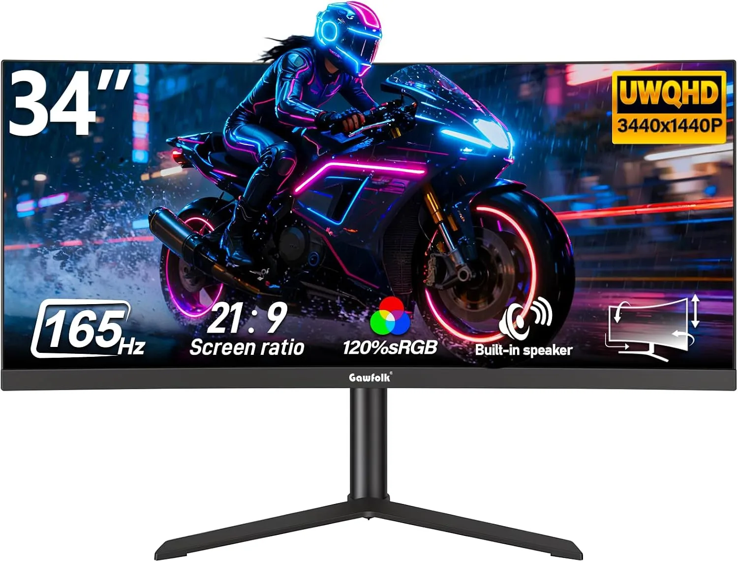 Gawfolk 49 Inch Curved Gaming Monitor 120Hz, 5120x1440 Dual QHD