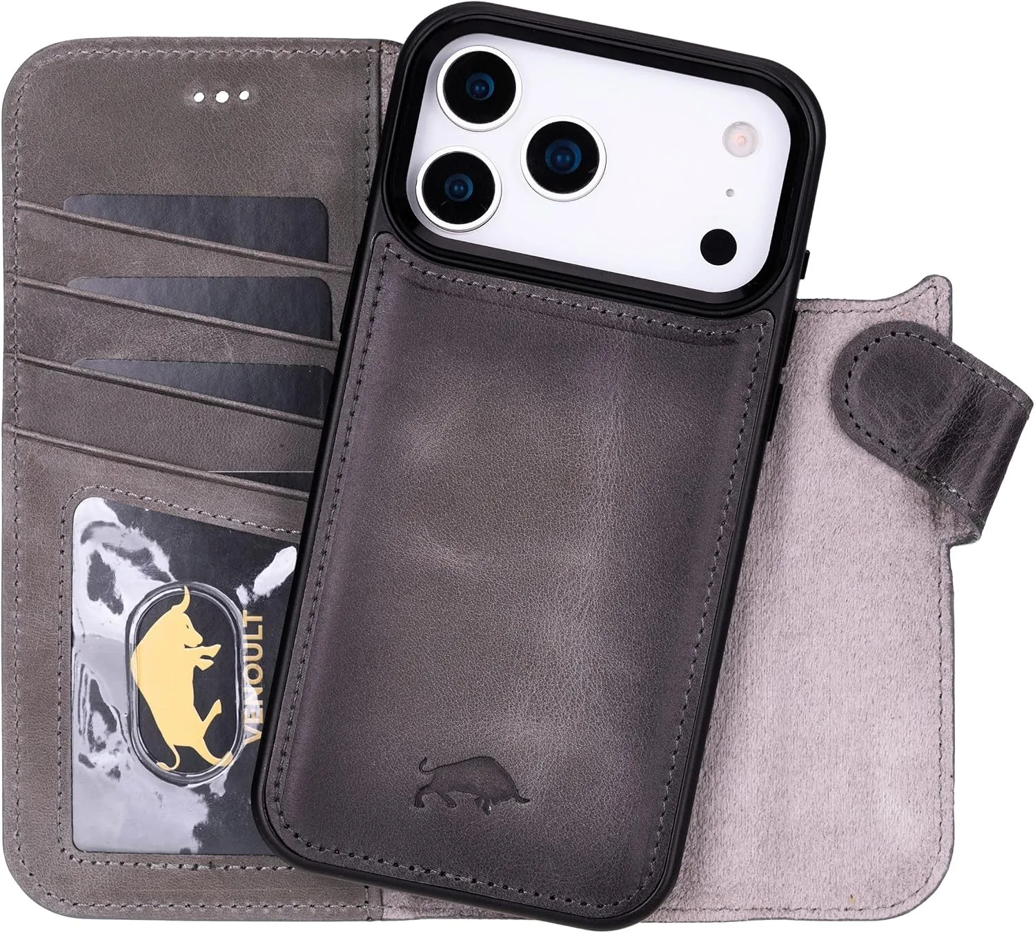 VENOULT Wallet Case for iPhone, Full Grain Genuine Turkish Leather, Magnetic Detachable, RFID 4 Card Slots, Business Style, Compatible with MagSafe (Sandy, iPhone 17 Pro)