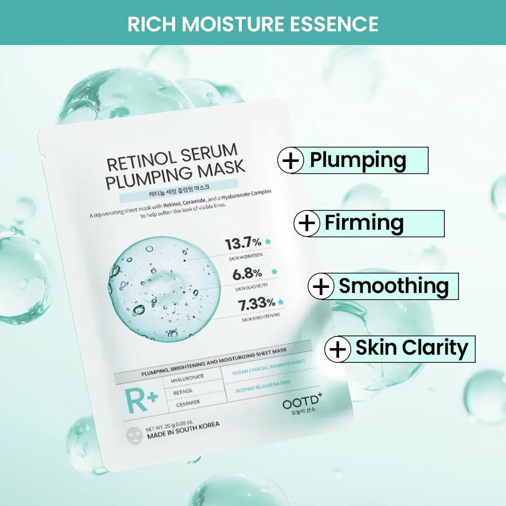#OOTD Retinol Face Mask, Korean Moisturizing Sheet Masks Skincare, 10 Pack