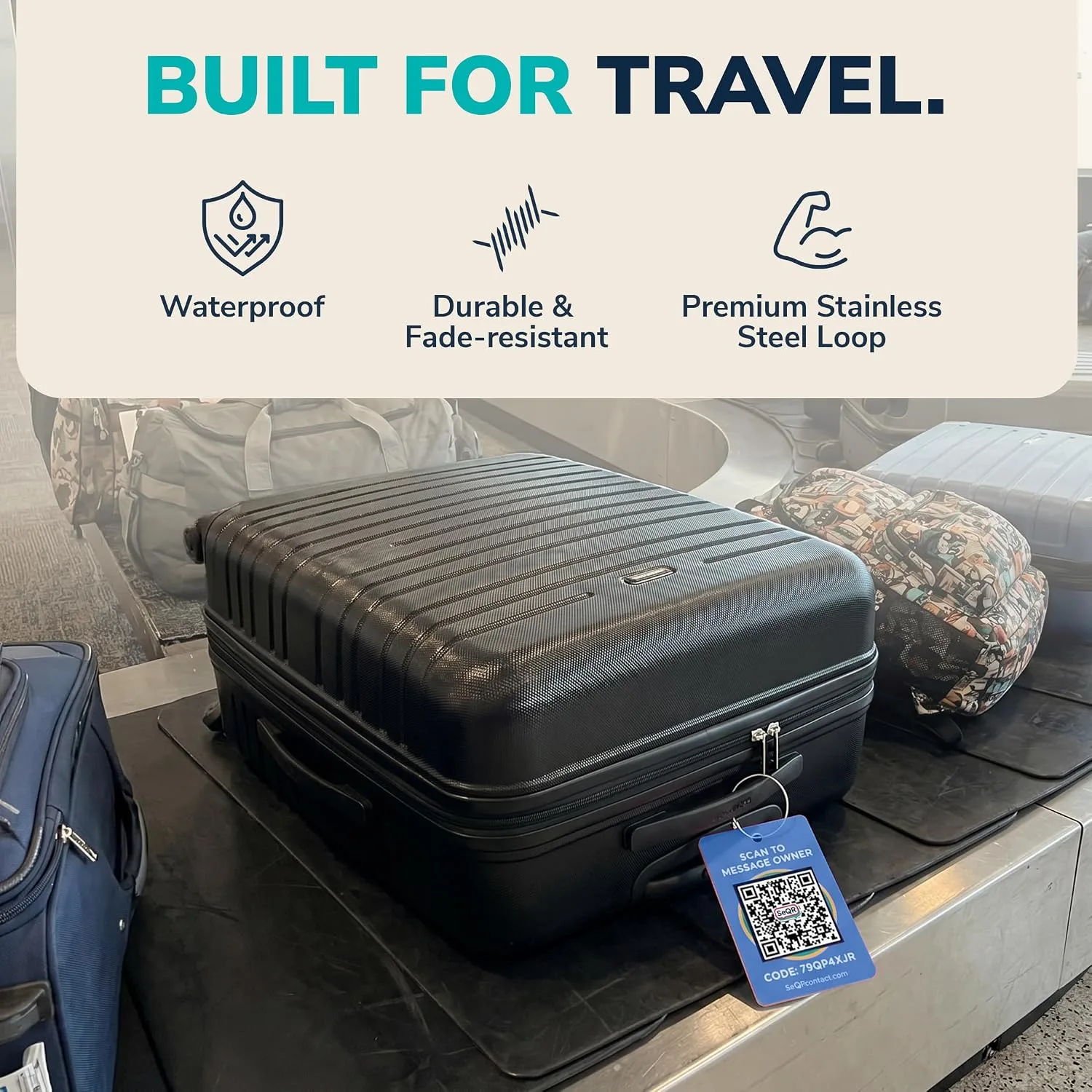 Smart Luggage Tag - Privacy QR Code Tags for Travel Suitcases, 2 Pack Blue