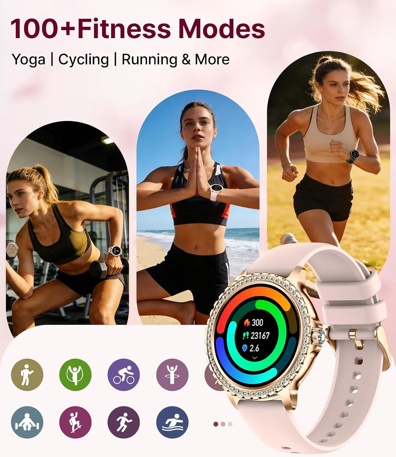 LIGE Smart Watches for Women,1.32" HD Fitness Tracker Watch with Answer/Make Call,AI Voice Control,Heart Rate/Calories/SpO2 Monitor 100+ Sport Modes Ladies Smart Watch for Android iOS (Gold)