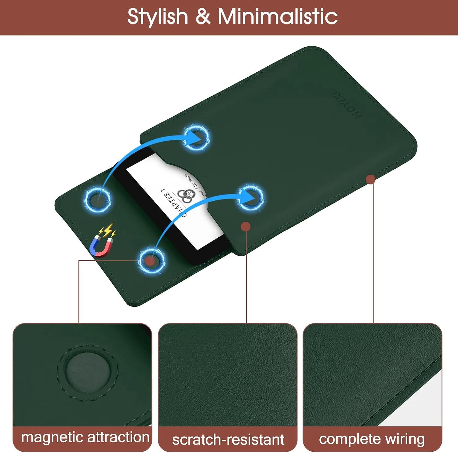 HoYiXi Universal Sleeve Case for 6.8",7" Paperwhite/Colorsoft/Signature Edition 2025 & 2021 Compatible 6.8" Kobo Clara HD/Pocketbook/Tolino Protective Case for 6.8'' 7'' ebook Reader, Dark Green