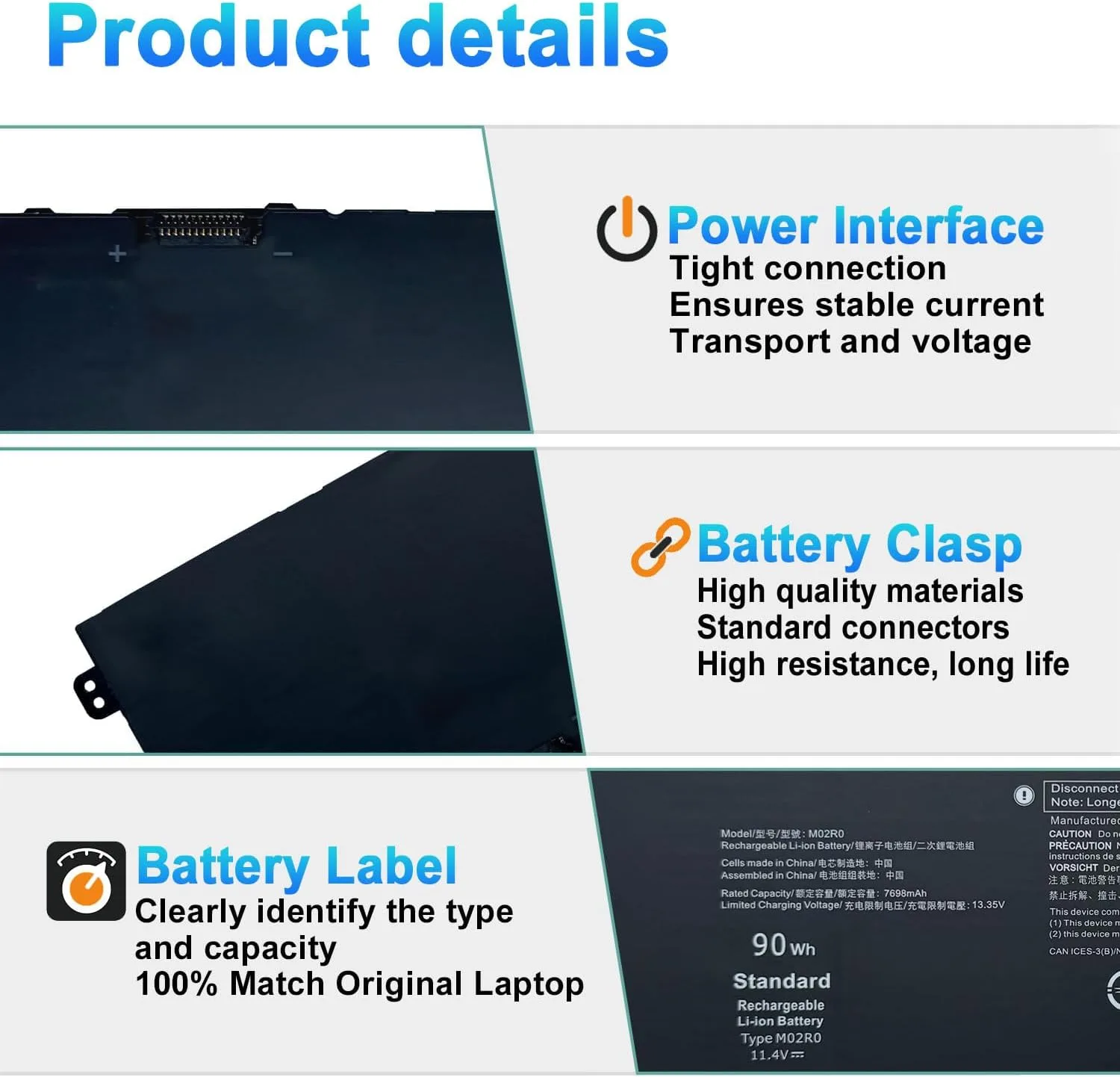 90Wh M02R0 Laptop Battery Replacement for Dell Alienware x16 R1 R2 Series P120F P120F007 P120F008 M02R0 MO2R0 HP26N 0MRWR6 11.55V 7792mAh 6-Cell