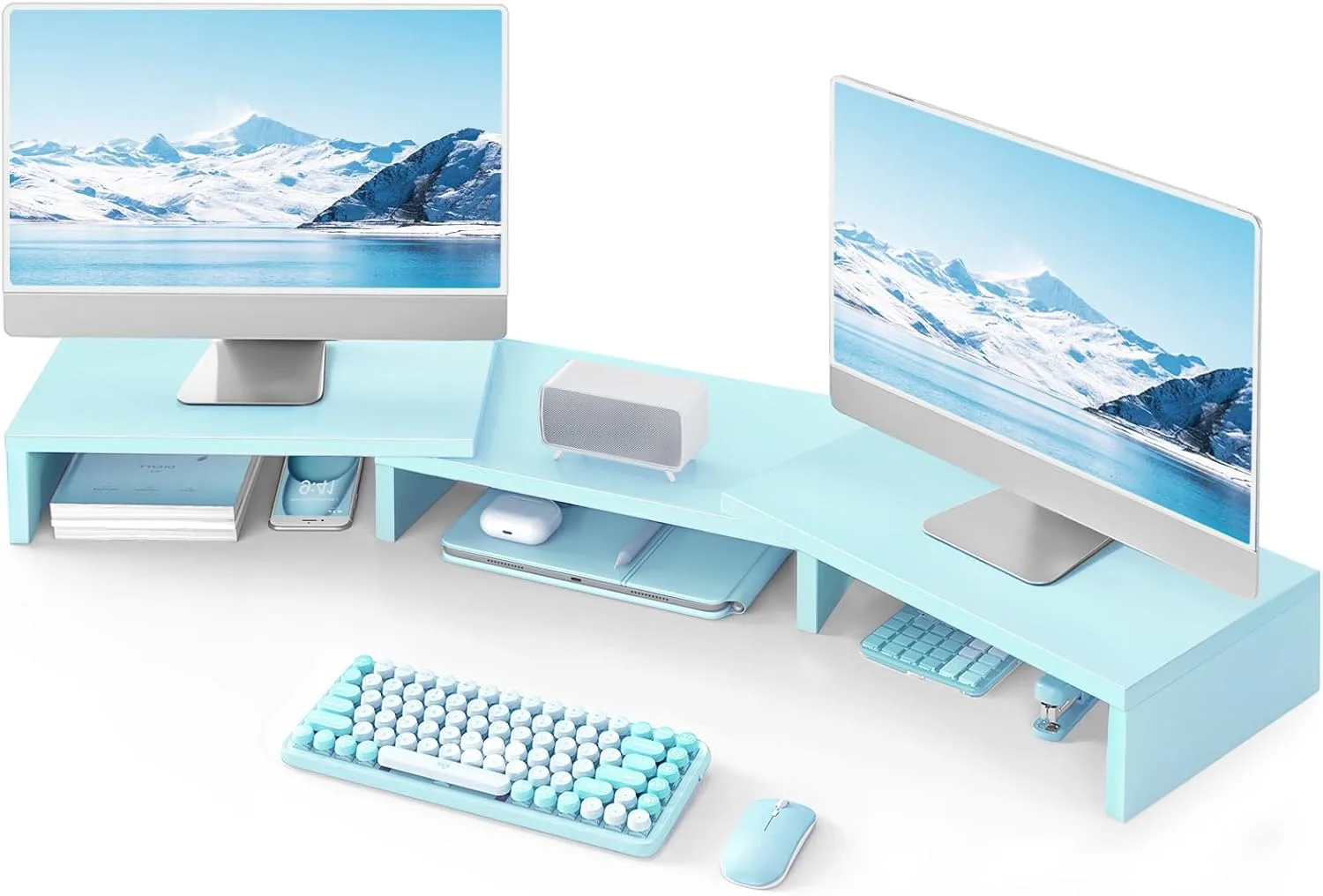 TAVR Dual Monitor Stand Riser, Wooden Computer Monitor Stand for 2 Monitors