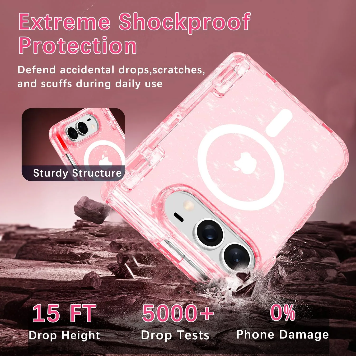 Casetego for iPhone Duo Case Magnetic,with Screen Protector,Pink