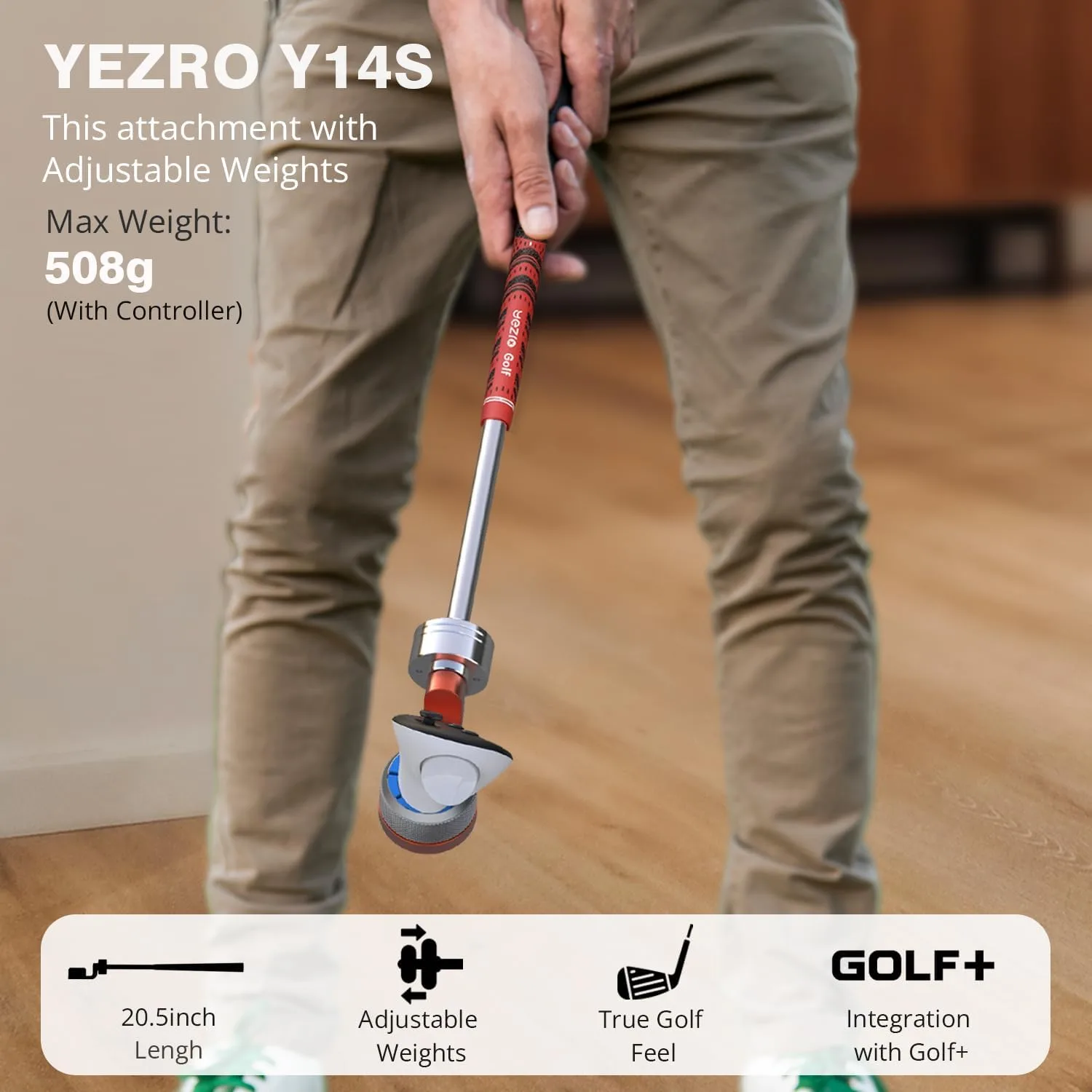 Y14S 20.5" Golf Club Attachment for Meta Quest 3/3S, Aluminum One-Piece Build Adjustable Weighted VR Golf Club Handle Accessories for Golf+ with Real Grip, 90 Degree Keep Tracking (Weighted - Orange)