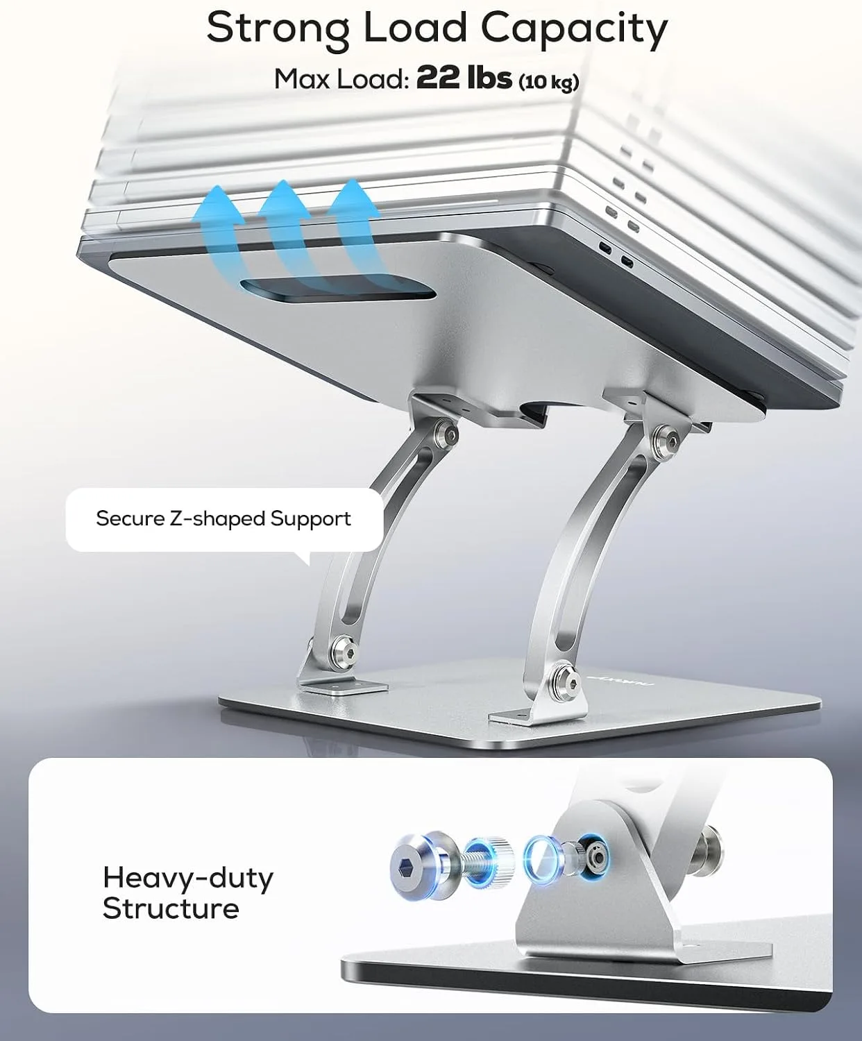 Nulaxy Ergonomic Adjustable Laptop Stand for Desk, Dual Foldable Computer Riser with Advanced Heat-Vent, Heavy-Duty Portable Notebook Holder for Posture Correction, Compatible with Mac 10-16" Laptops