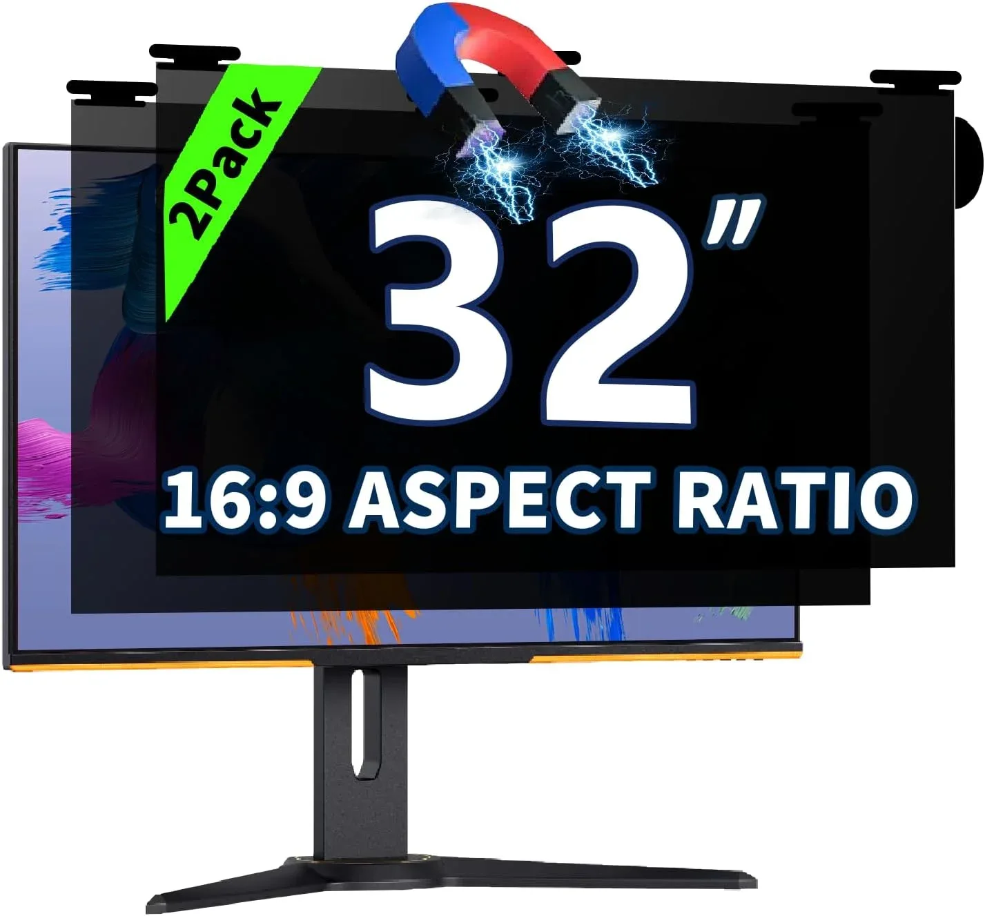 2 Pack Magnetic Hanging Computer Privacy Screen 32'' for 16:9 Aspect Ratio