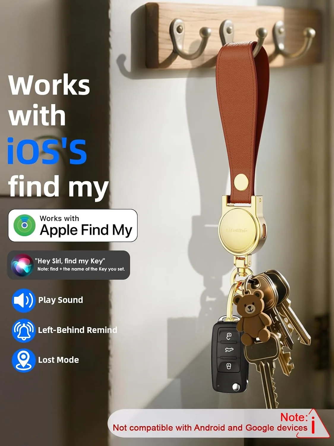 Find My Key Finder, Stainless Steel Keychain, Rechargeable Tracker