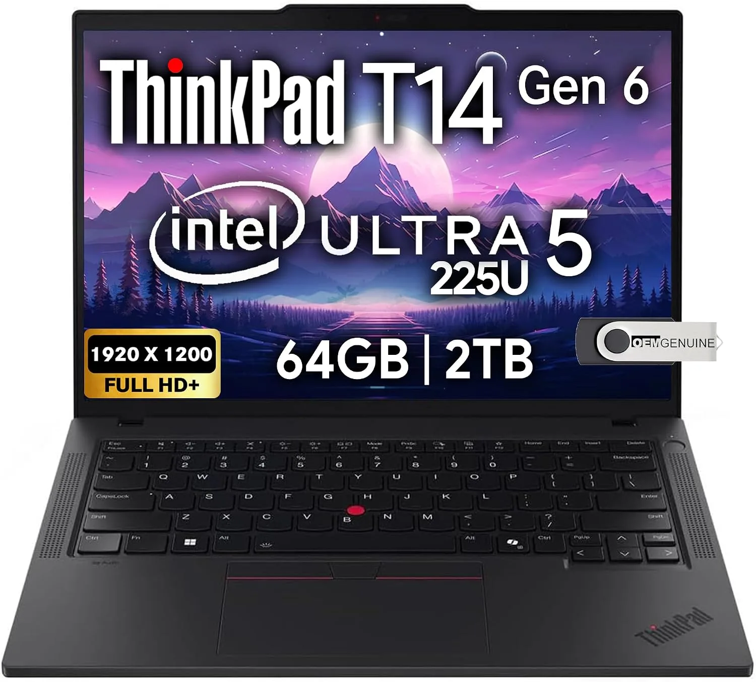Lenovo ThinkPad T14 Gen 6 Business Laptop 14" FHD+ IPS, Intel Ultra 7 255U, 32GB DDR5 RAM, 512GB SSD, 5MP Webcam, Fingerprint, Backlit, Wi-Fi 6E, 2 Thunderbolt 4, AI PC, W11P