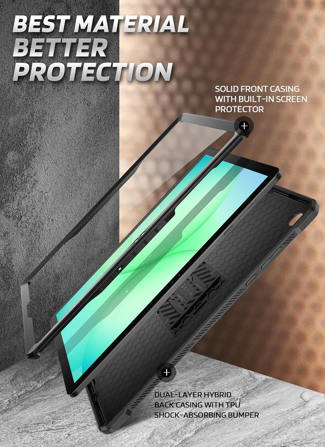 SUPCASE for Samsung Galaxy Tab A11+ Plus Case with Screen Protector, Black