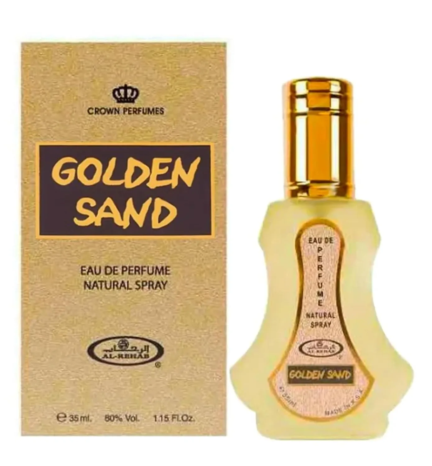 Al-Rehab Golden Sand – Warm, Sweet, Amber, Musky – Long Lasting Eau de Parfum Spray for Unisex, 1.18 oz