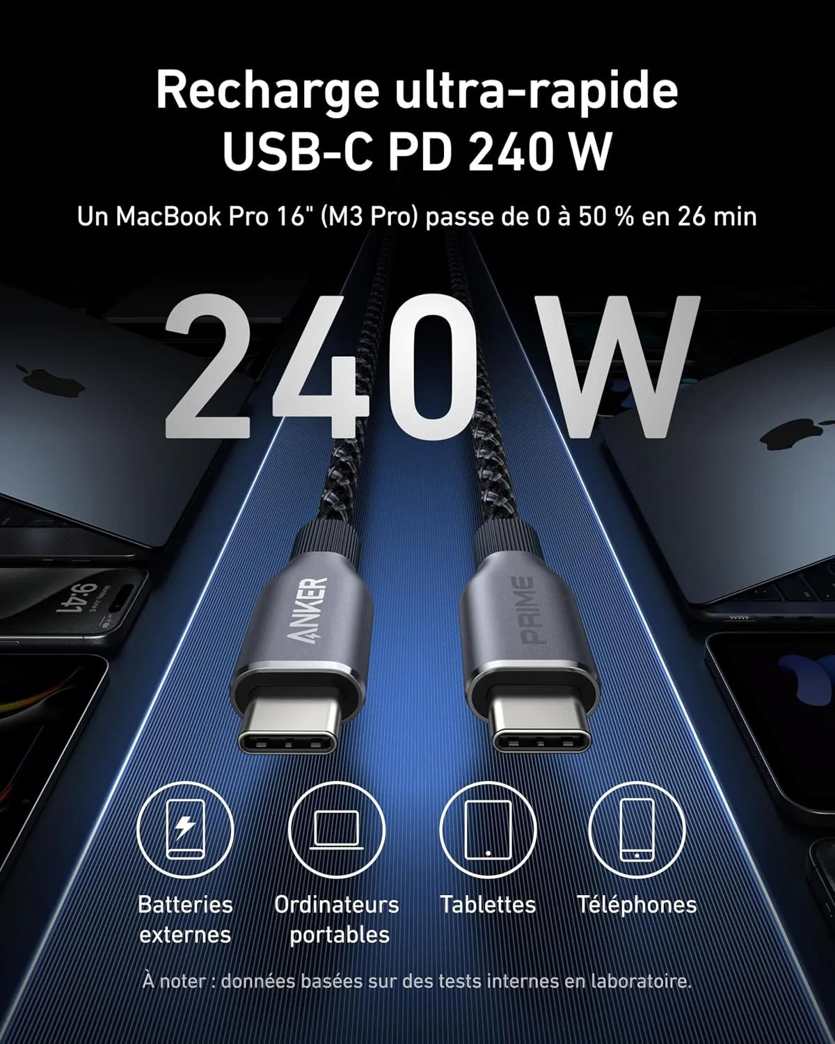 Anker Prime USB C to USB C Cable, 240W Fast Charging Durable Cable (6 ft)
