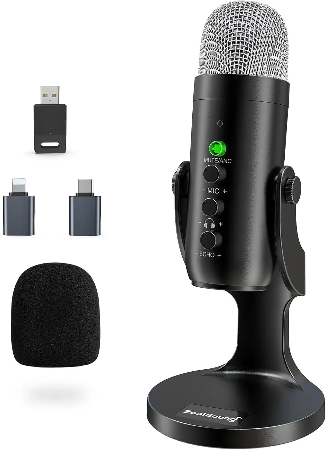 Micrófono inalámbrico ZealSound K66DG con cancelación de ruido para PC, iPhone, iPad y Android