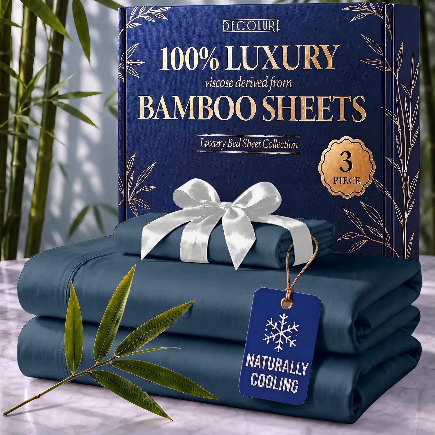 DECOLURE 100% Viscose from Bamboo Sheets Twin Size | 3 Pc Cooling Bed Set