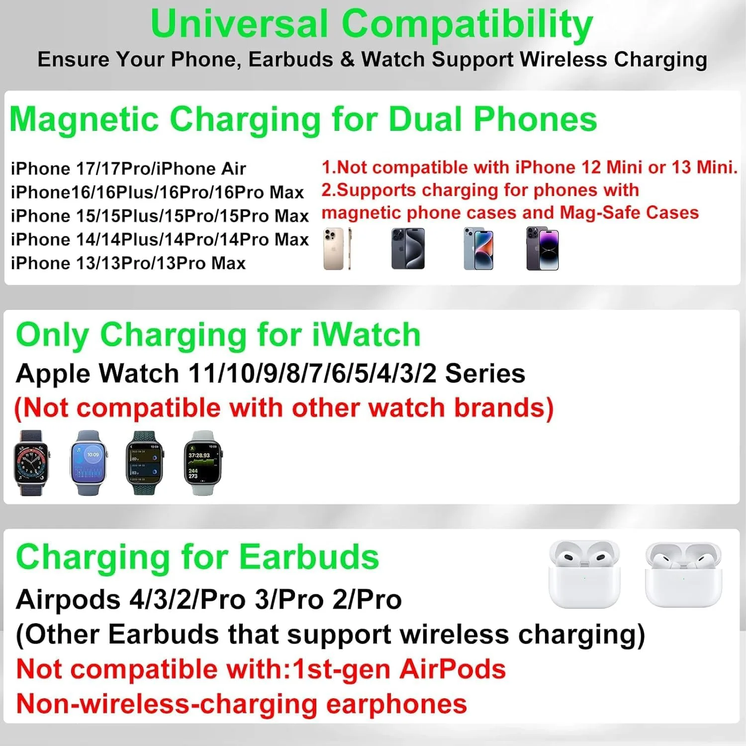 Dual Phone Foldable Wireless Charging Station for Apple, Couple&Family Use