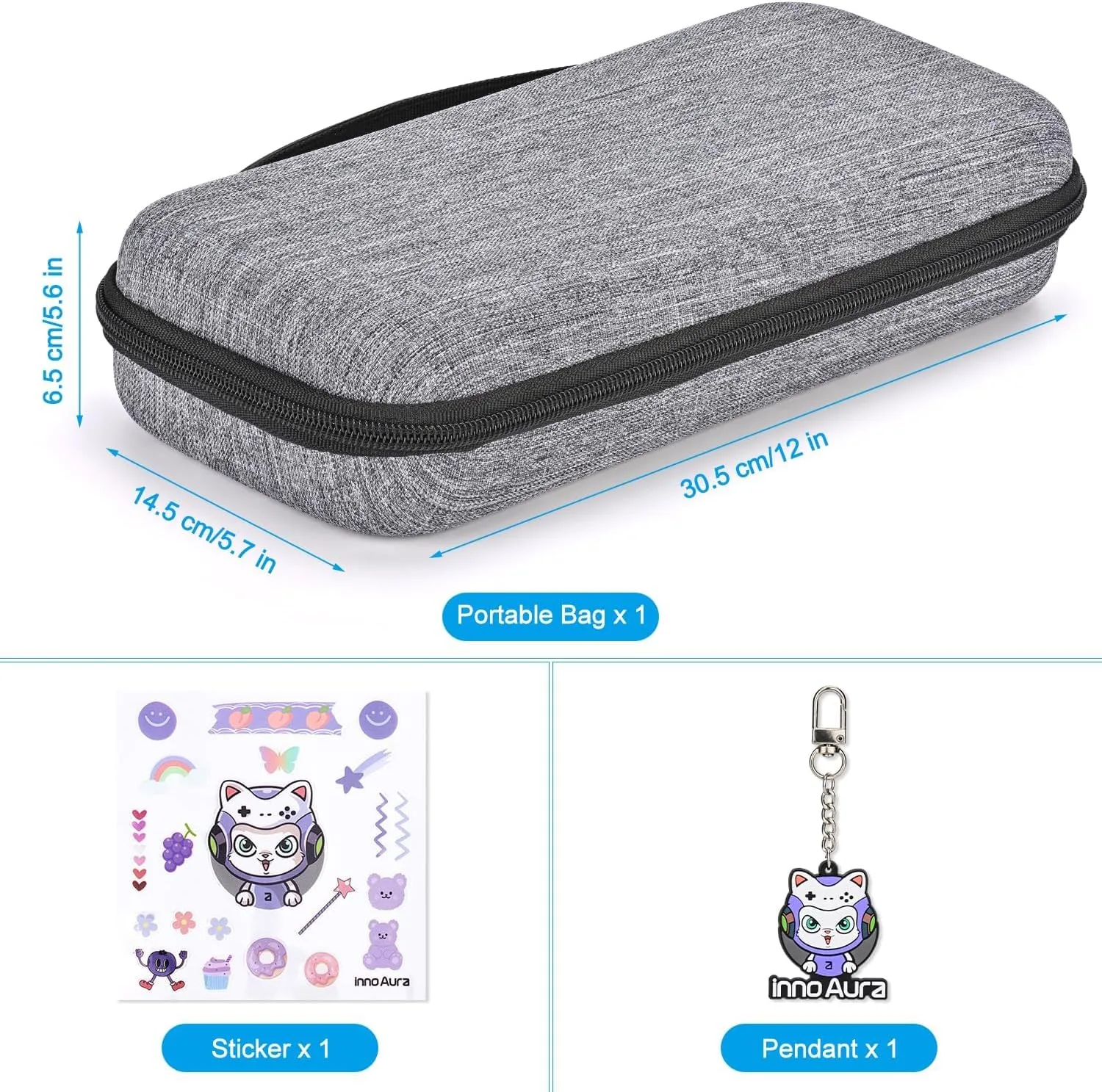 innoAura Switch 2 Carrying Case for NS Switch 2 (2025), with 9 Game Card Slots, Protective Travel Storage Case, Cute Pendant and Sticker, Gray