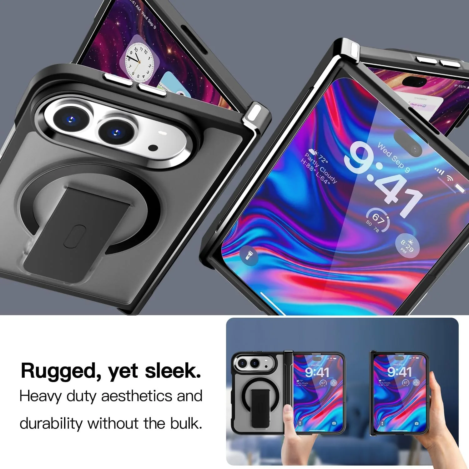 AICase for iPhone Duo Case,Fold Translucent with Hinge+Ring Stand