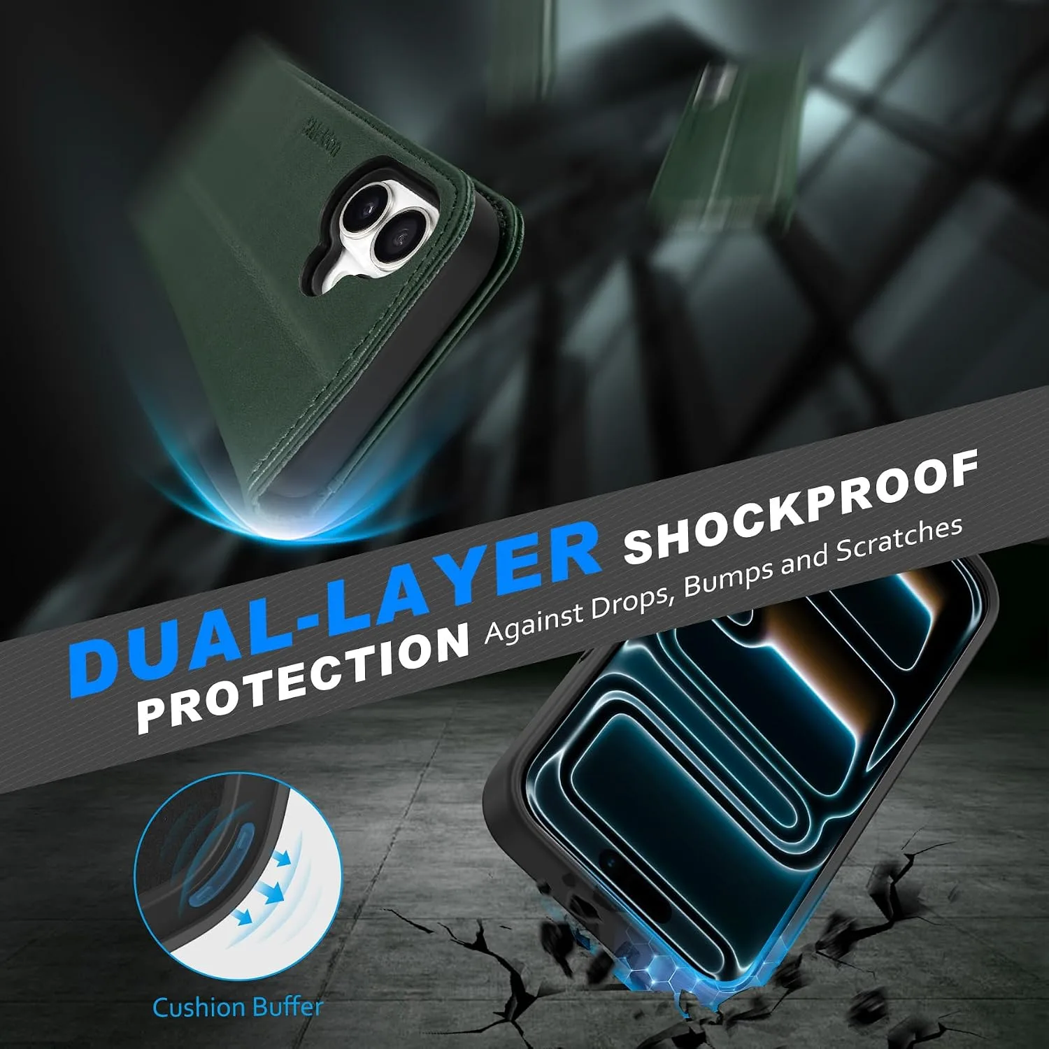 SHIELDON Detachable Leather Wallet Case for iPhone 17 6.3" 2025, Evergreen