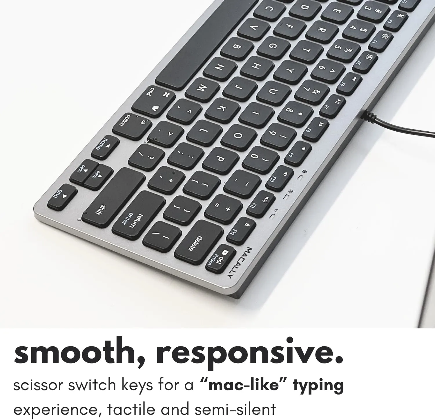 Macally Small USB Wired Keyboard for Mac and Windows - 78 Scissor Keys, 13 Shortcut Compatible Apple Keyboard - Mini Compact USB Computer Keyboard That Saves Space and Looks Great - Space Grey